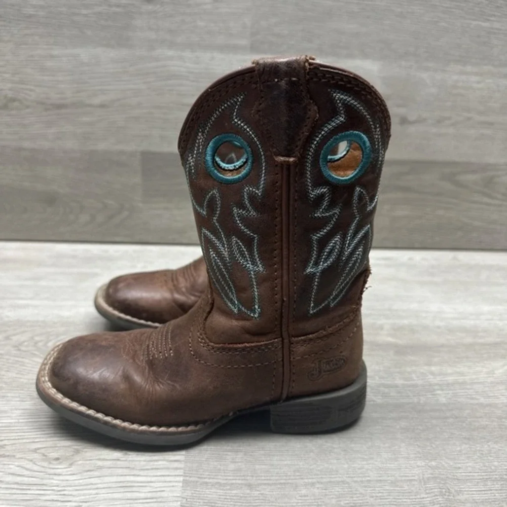 Justin Bowline Junior Kids Youth Brown‎ Leather Square Toe Pull-on Boots Size 9D